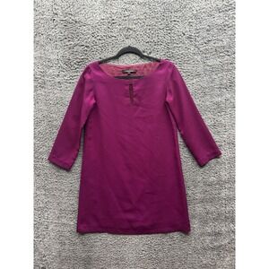 Tara Jarmon Crepe Keyhole Neck 3/4 Sleeve Mini Shift‎ Dress Burgundy Womens 36